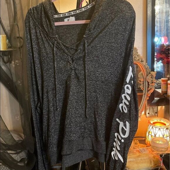 Large VS PINK cozy sleep set/ lace up hooded top & joggers- HTF pajamas/lounge - Picture 3 of 10